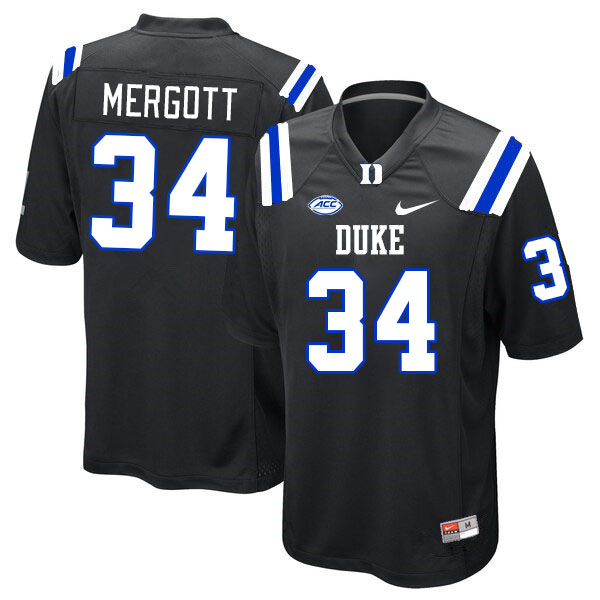 Men #34 Luke Mergott Duke Blue Devils College Football Jerseys Stitched-Black - Click Image to Close